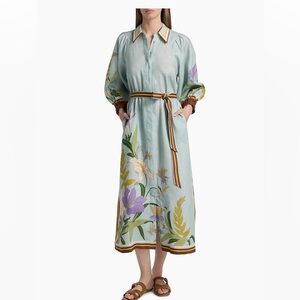 Alemais Alfie Linen Midi Shirtdress Blue Floral